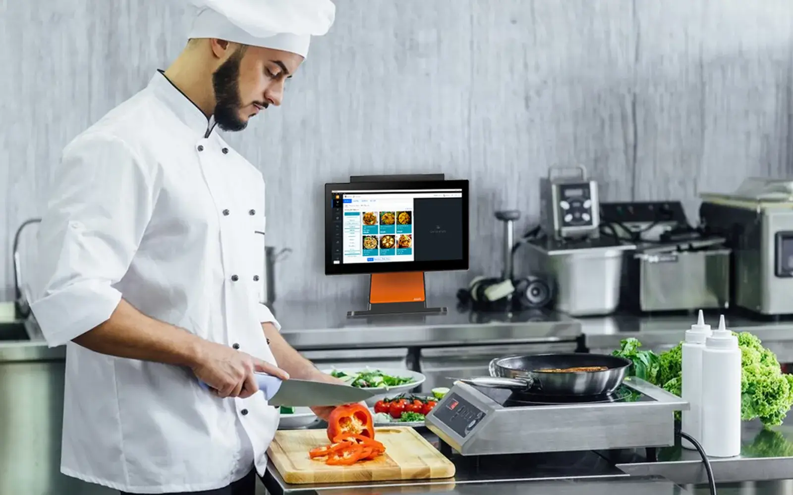 A chef chopping food